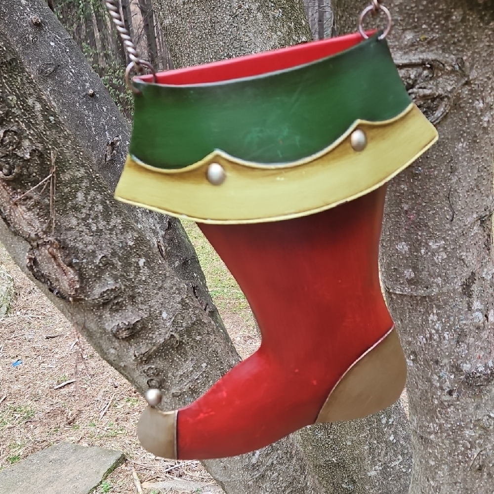 Vintage Southern Living At Home Metal Elf  Boot Red  Green  Stocking Door Decor